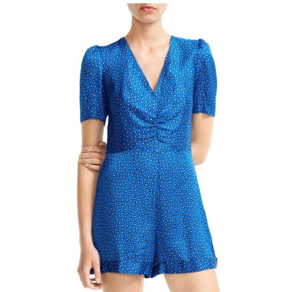 NWT Maje Ilona Paisley Leopard Print Satin Playsuit Romper US 4/6 EUR 38